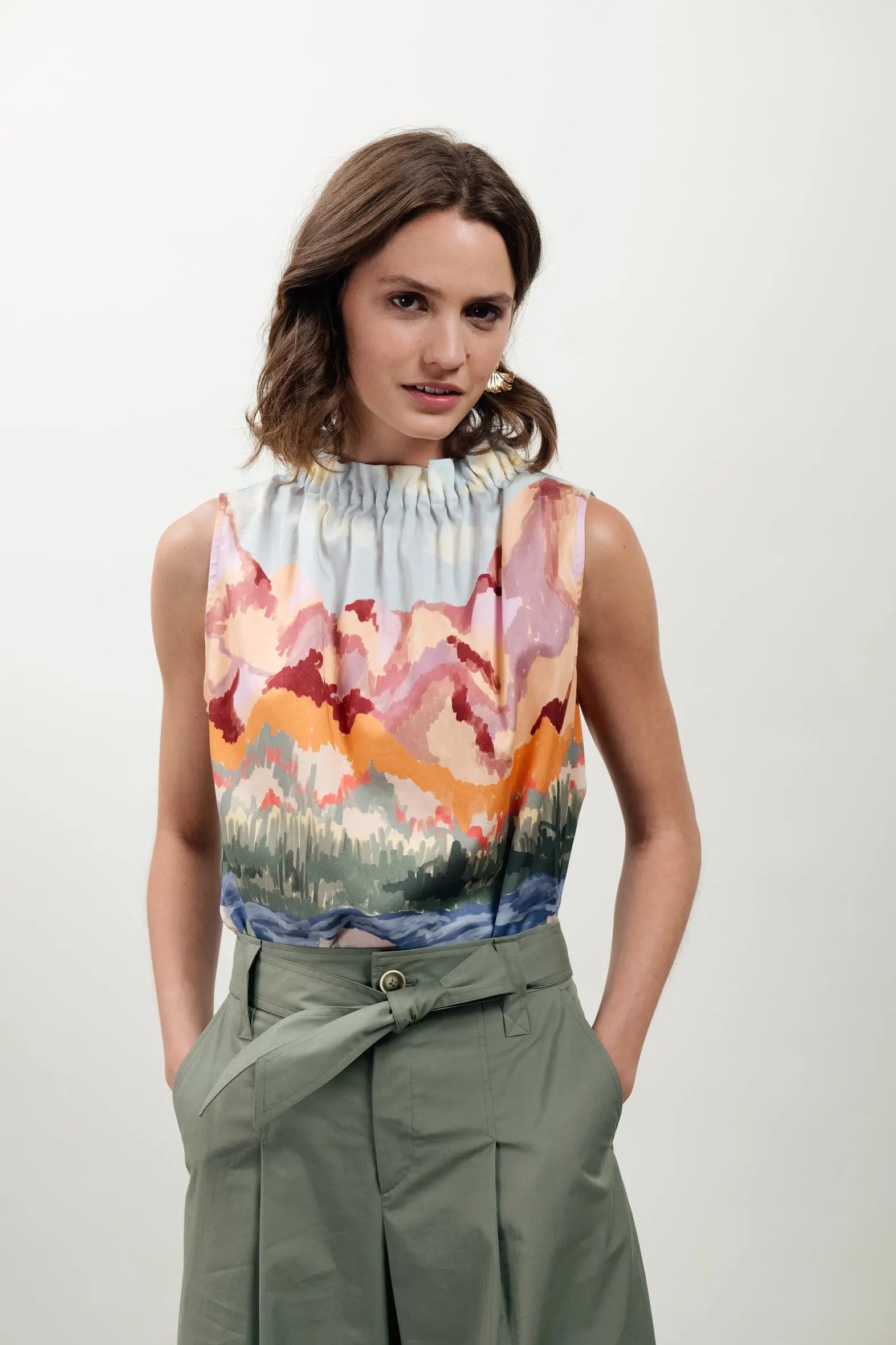 Rüschenbluse mit Print VON&ZU