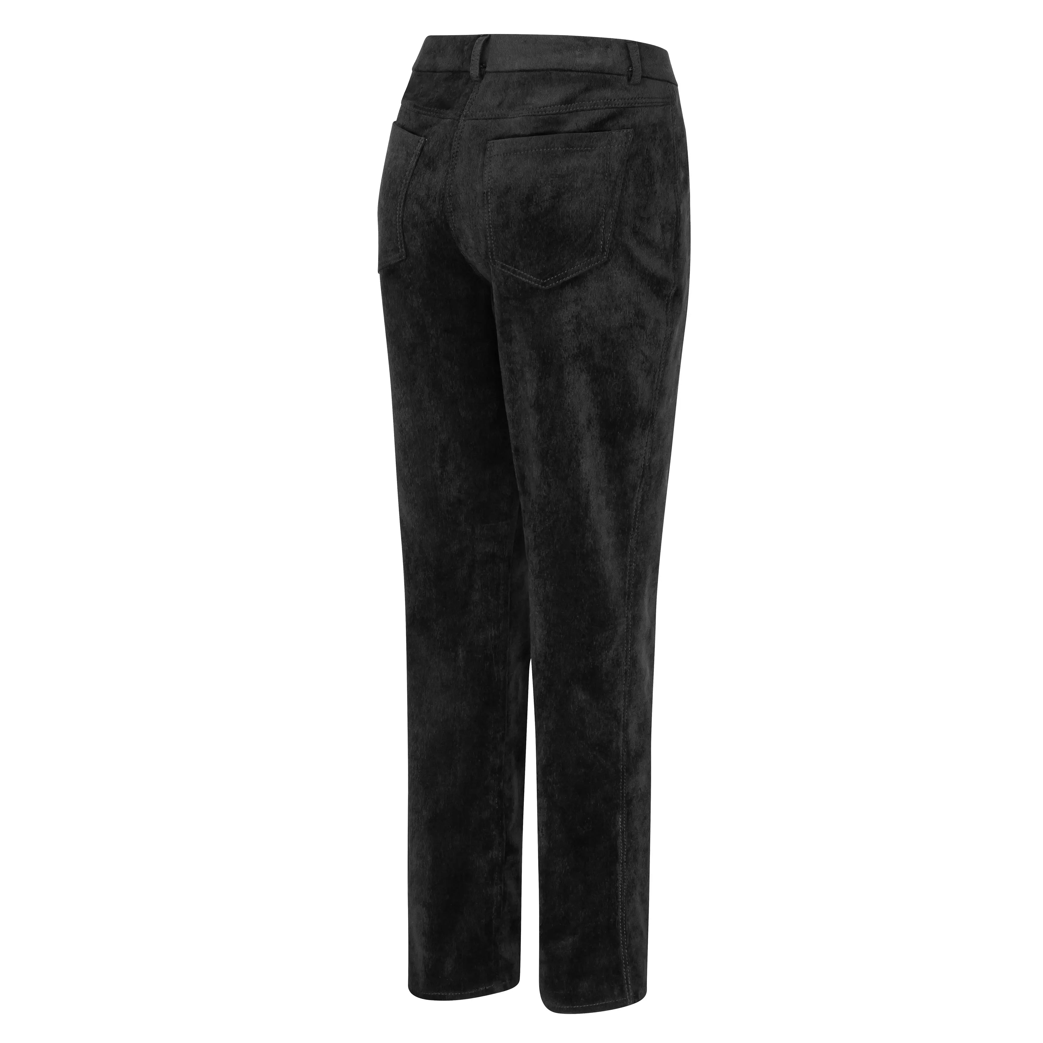 Cord trousers with decorative zipper - black